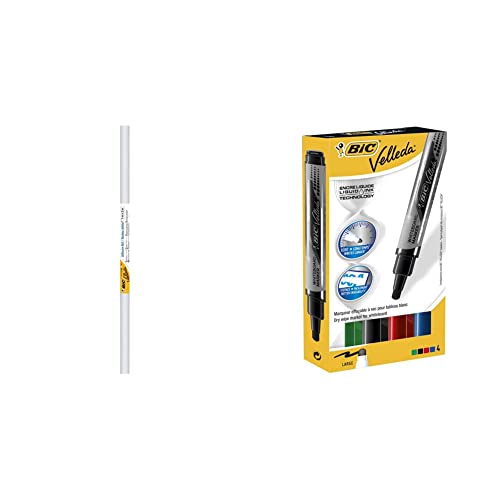 BIC Velleda Rollo Adhesivo Pizarra Blanca (100 x 200 cm) + Tank Rotuladores de Pizarra Punta Ancha para pizarra blanca – Surtidos, Blíster de 4 Unidades