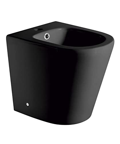 Bidet a Suelo de Baño Moderno Negro Mate - Bidé Cerámico Negro Mate a Juego con inodoro Redondo -Sin tapa y Fácil Limpieza (Bidet)