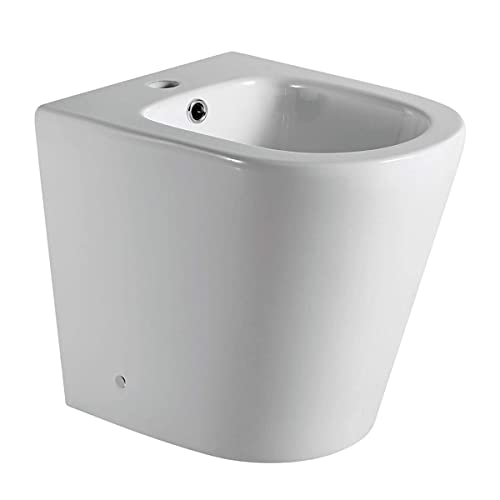 Bidet a Suelo de Baño Moderno Redondo - Bidé Cerámico Blanco a Juego con inodoro Redondo -Sin tapa y Fácil Limpieza GINO ( Solo Bidet)