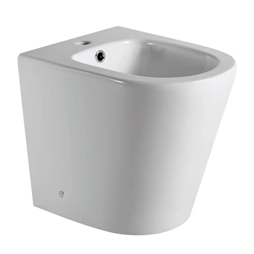 Bidet a Suelo de Baño Moderno Redondo - Bidé Cerámico Blanco a Juego con inodoro Redondo -Sin tapa y Fácil Limpieza GINO (Solo Bidet)