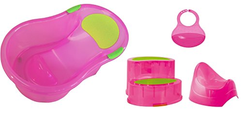 Bieco 79001002 Baby Starter Set con bañera, orinal, babero y escalón, color rosa