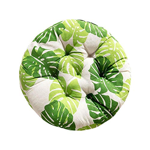 BIGBOBA Cojín de Asiento Redondo para Suelo Impresión de Hoja de Verde Suave Cojines Amortiguar para Sofá, Tatami, Silla de Comedor, Oficina, Muebles de Jardín Balcón Decoración, 50 * 50CM