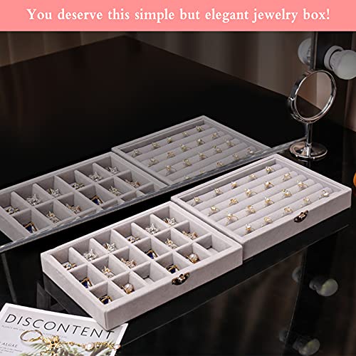 Bigxin 2Pcs Bandejas de Joyas Organizador de Anillos y Pendientes, Cajas para Joyas Estuche de Joyas con 18 Compartimentos, con Forro de Terciopelo, Joyero Mujer Pendientes (21*12*2.5CM)