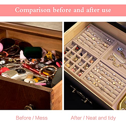 Bigxin 2Pcs Bandejas de Joyas Organizador de Anillos y Pendientes, Cajas para Joyas Estuche de Joyas con 18 Compartimentos, con Forro de Terciopelo, Joyero Mujer Pendientes (21*12*2.5CM)