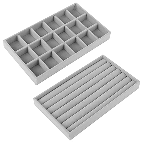 Bigxin 2Pcs Bandejas de Joyas Organizador de Anillos y Pendientes, Cajas para Joyas Estuche de Joyas con 18 Compartimentos, con Forro de Terciopelo, Joyero Mujer Pendientes (21*12*2.5CM)