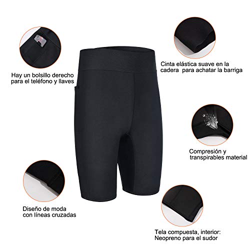 Bingrong Pantalones Cortos para Hombre Pantalón de Sudoración Pantalones de Neopreno para Ejercicio para Deportivo (Negro, X-Large)