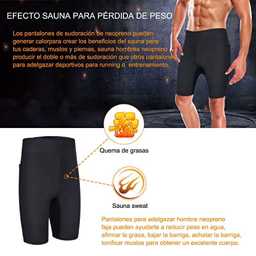 Bingrong Pantalones Cortos para Hombre Pantalón de Sudoración Pantalones de Neopreno para Ejercicio para Deportivo (Negro, X-Large)