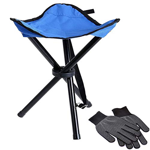Binjor 1Pcs Plegable Taburete de Tres Patas Silla de Camping trípode Taburete de Pesca con 2 Guantes con partículas de Silicona Antideslizantes para Camping Playa Vacaciones y Actividades Aire Libre