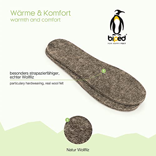 biped 2 pares de plantillas infantiles de fieltro de lana natural – fieltro natural de auténtica lana para disfrutar de una temperatura agradable en el calzado – plantillas cálidas z2755(26-27)