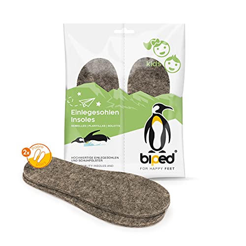 biped 2 pares de plantillas infantiles de fieltro de lana natural – fieltro natural de auténtica lana para disfrutar de una temperatura agradable en el calzado – plantillas cálidas z2755(26-27)