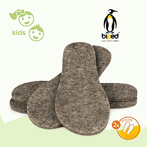 biped 2 pares de plantillas infantiles de fieltro de lana natural – fieltro natural de auténtica lana para disfrutar de una temperatura agradable en el calzado – plantillas cálidas z2755(26-27)