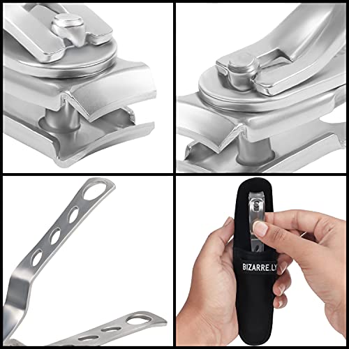 Bizarre.ly Corta Uñas Acero Inoxidable con Estuche 9,9 cm Corta Uñas Adulto Cabezal Giratorio 360 Grados – Resistente Cortauñas hombre y Mujer para Uñas Gruesas – Uñas de las Manos y de los Pies