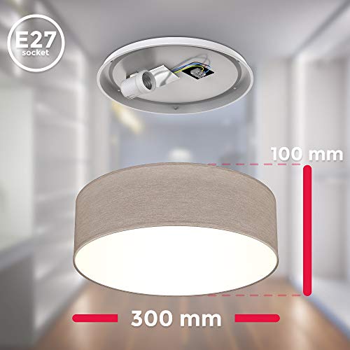 B.K.Licht I lámpara de techo I lámpara de techo de tela I lámpara de oficina I pantalla textil I E27 I 1 llama I Ø30cm I topo I sin bombilla