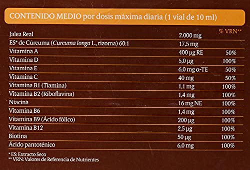 Black Bee Jalea Real Vitalidad, Complemento Alimenticio con Cúrcuma y 12 Vitaminas - 20 Ampollas