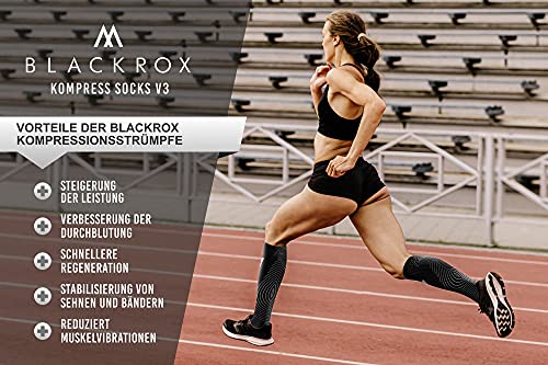 BLACKROX Medias de compresión deportivas, calcetines de compresión para hombre, mujer y hombre, largos, color negro, Viperox, S-M