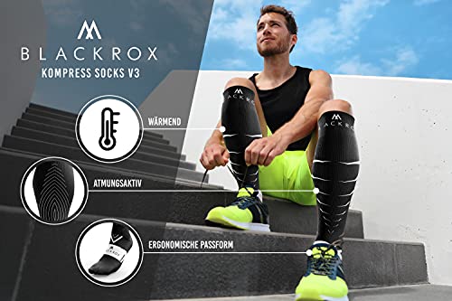 BLACKROX Medias de compresión deportivas, calcetines de compresión para hombre, mujer y hombre, largos, color negro, Viperox, S-M