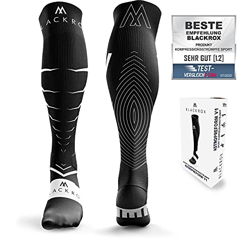 BLACKROX Medias de compresión deportivas, calcetines de compresión para hombre, mujer y hombre, largos, color negro, Viperox, S-M