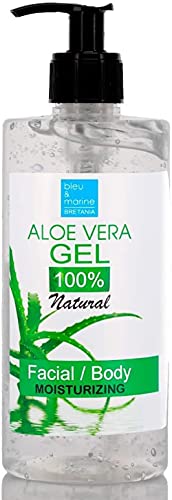 bleu & marine Bretania Gel de Aloe Vera 100% Natural. Procedente de Canarias. Excelente hidratante Rostro Cuerpo Acondicionador Cabello Depilación Afeitado. Con dosificador (500 ml)