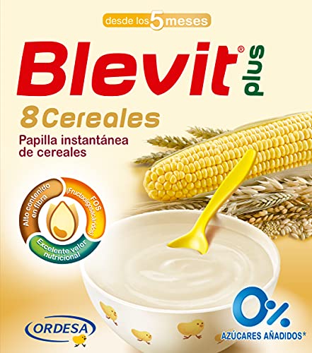 Blevit Plus 8 Cereales - Papilla de Cereales para Bebé con Harina de Avena y Harina de Trigo - Sin Azúcares Añadidos - Ayuda a regular el tránsito intestinal - Desde los 5 meses - 600g