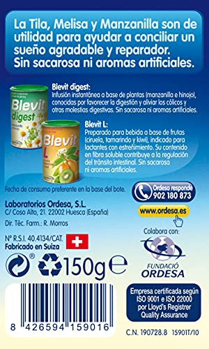 Blevit Sueño - Infusión Instantánea con Tila, Melisa y Manzanilla - Sin Gluten y Sin Azúcares Añadidos - Efecto Relajante - Para todas las Edades - 150g