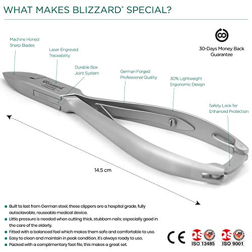 Blizzard Podología Cortauñas De Pies - Profesional Pedicura Cortador Con Mangos Suaves -14.5cm Alemán Acero Inoxidable s - CE Aprobado Cortauñas De Pies