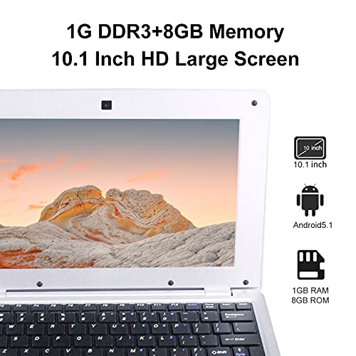 BlueBose Mini Laptop Notebook Netbook Tablet PC 10 Pulgadas Android Ultrabook portátil 1G DDR3 8GB Cámara WiFi de Doble núcleo USB HDMI (ES Teclado(QWERTY), Blanco)
