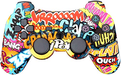 BLUELAKE performance Controlador inalámbrico vibratorio doble para PS3 con cable de carga (graffiti)