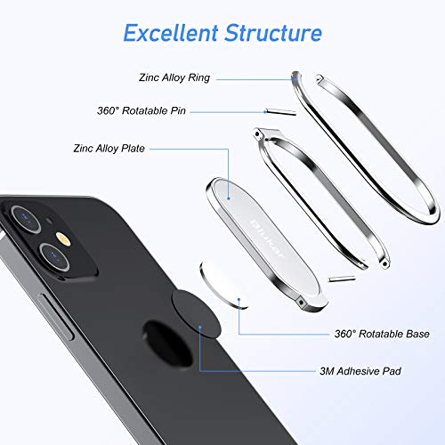 Blukar Anillo Soporte Movil, Universal Soporte para Anillo de Dedo Movil Rotación de 360°& Altura Ajustable, Handy Ring de Zinc Compatible con iPhone/iPad/Samsung/Huawei
