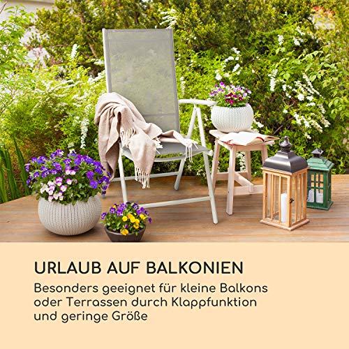 Blumfeldt Almeria Garden Chair - Dos sillas de jardín, Plegables, Estructura Aluminio, Protección Pintura en Polvo, Tela 2x2 MTS. de Secado rápido, Respaldo 7 Posiciones, Blanco/Gris Claro