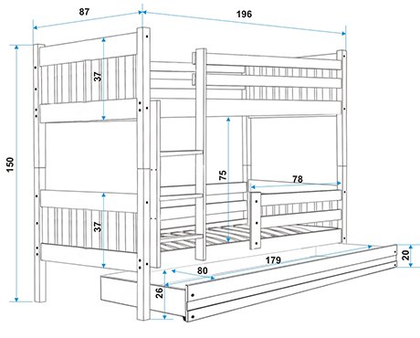 BMS Group LITERA Cama Infantil 190X80 ''CARINO con cajón, somieres de Maderas Flexibles y colchones de Espuma DE Regalo!! (Blanco) Oferta! Ahora LITERA MAS Barata! ahorras 40 Euros!