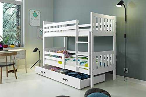 BMS Group LITERA Cama Infantil 190X80 ''CARINO con cajón, somieres de Maderas Flexibles y colchones de Espuma DE Regalo!! (Blanco) Oferta! Ahora LITERA MAS Barata! ahorras 40 Euros!
