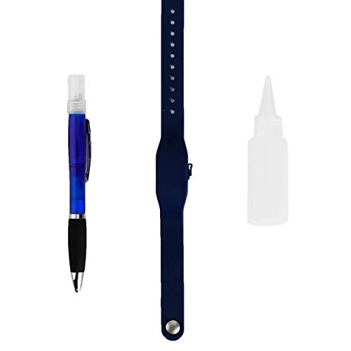 BMS Kit Pulsera dispensadora de Gel Hidroalcohólico desinfectante de Manos Azul Marino + Bolígrafo Dispensador de Gel Hidroalcohólico Azul Marino