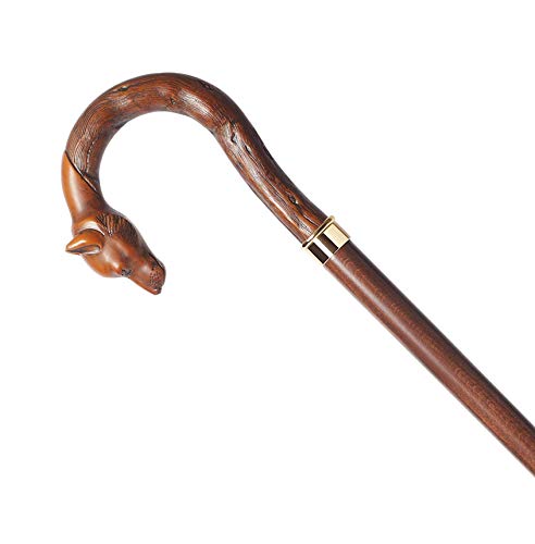 BncarellaOnLine Bastón de Madera curvo con Lobo Marrón para Hombres Mujeres y Ancianos Muleta Artesanal