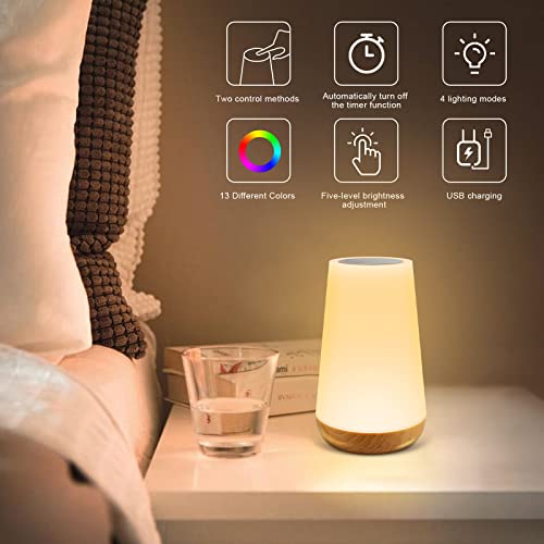 BNGXR Luz Nocturna LED,Lámpara de Mesita de Noche,Lámpara Nocturna de Control Táctil con Control Remoto,Temporizador, USB Recargable, Cambio de 13 Colores,Luz Nocturna de LED para Dormitorio,Cámping