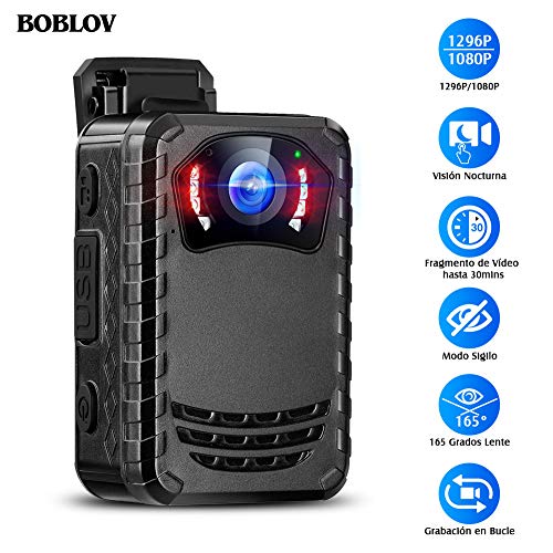 BOBLOV N9 Cámara Corporal, Cámara del Cuerpo para Policía Pequeña Portátil con Visión Nocturna Full HD 1296P para Protección Diaria y Aplicación de la Ley( No Incluye Tarjeta SD)
