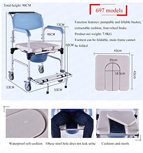 BOCbco Silla de Ruedas Portátil, Asiento de Ducha, Baño con Orinal, Silla de Ruedas, Scooter de Empuje Manual para Personas Mayores, Apto para Caminar, Sillas de Ruedas de Turismo