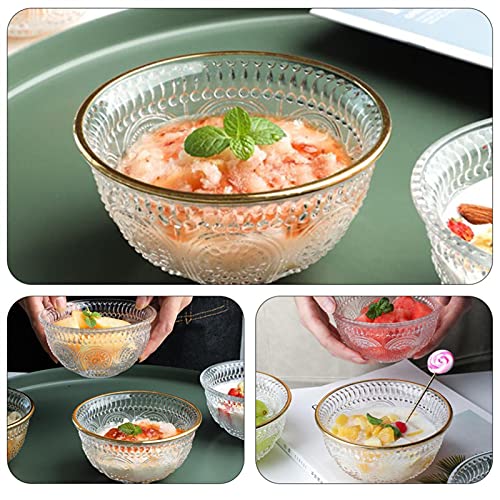 Bol de Vidrio Cuenco de vidrio Retro Postre Cuenco en relieve Cuenco de cristal Ensalada Exquisita Ensalada Sirviendo Cuenco para fruta, cereal, mezcla de harina, crema, dulces, yogurt Cuenco de Crist