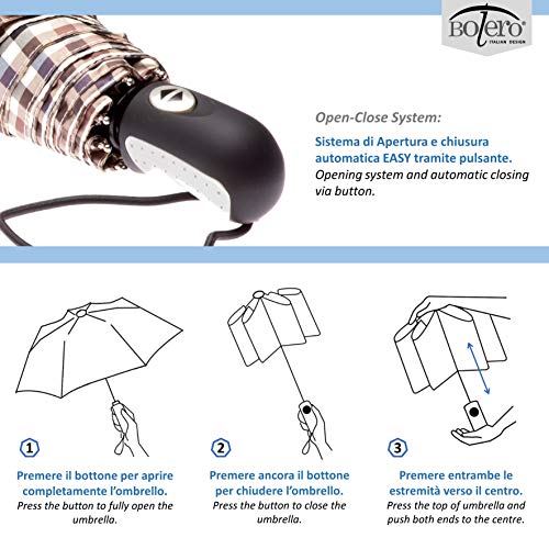 BOLERO Paraguas Portátil Mini Plegable Grande, Antiviento y Automático - Apertura y Cierre Automático - Windproof - Tejido Yanday Filato