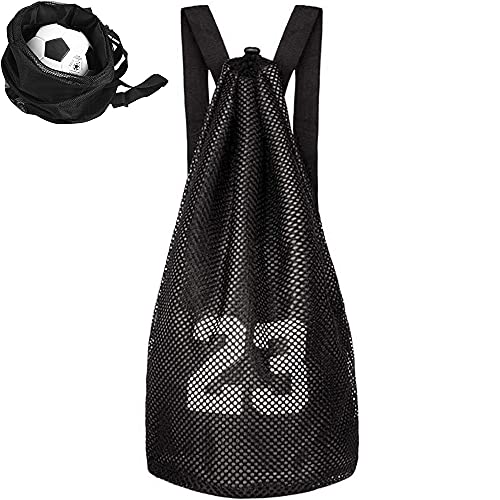 Bolsa de Baloncesto, Bolsa de Fútbol con Cordón, Bolsa de Voleibol de Fútbol, Mochila de Malla Multiusos con Correa Ajustable, para Baloncesto, Fitness, Deportes, Entrenamiento (Negro)