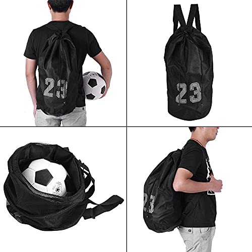 Bolsa de Baloncesto, Bolsa de Fútbol con Cordón, Bolsa de Voleibol de Fútbol, Mochila de Malla Multiusos con Correa Ajustable, para Baloncesto, Fitness, Deportes, Entrenamiento (Negro)