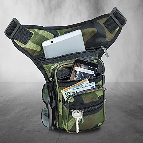: Bolsa de Cintura tática Militar, Cintura de perna, Bolsa de Ombro de Coxa Bolsa de Cintura para Moto Bolsa de perna impermeável (5 Bolsos)
