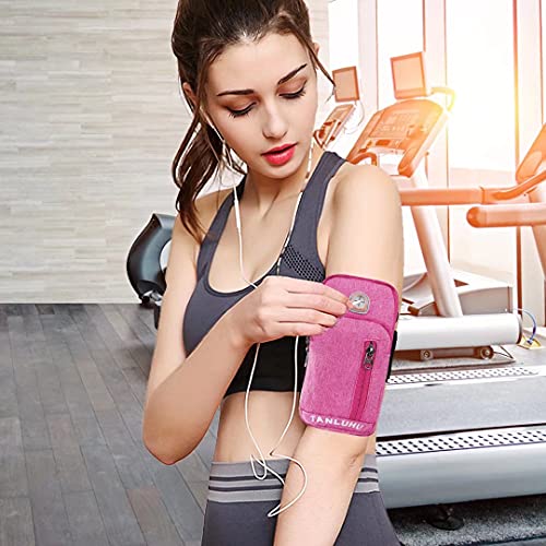 Bolsa el Brazo Deportivo Universal Bandas Deportiva para el Brazo Fundas para Teléfono Bolsa de Billetera de Pasaporte de Viaje con Orificio Auriculares Ideal para iPhone, Samsung, Huawei (Rose Red)