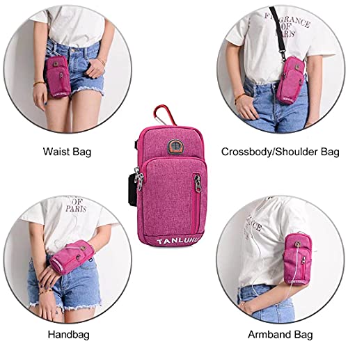 Bolsa el Brazo Deportivo Universal Bandas Deportiva para el Brazo Fundas para Teléfono Bolsa de Billetera de Pasaporte de Viaje con Orificio Auriculares Ideal para iPhone, Samsung, Huawei (Rose Red)