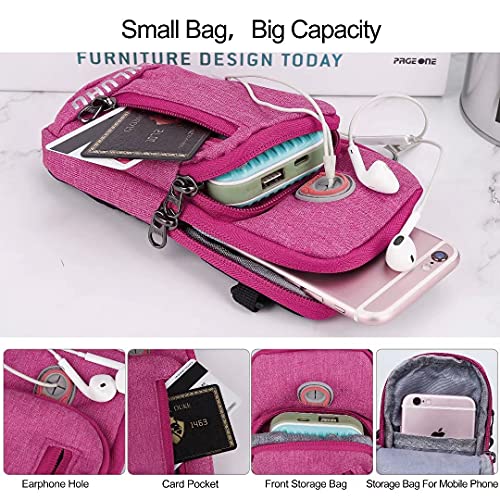 Bolsa el Brazo Deportivo Universal Bandas Deportiva para el Brazo Fundas para Teléfono Bolsa de Billetera de Pasaporte de Viaje con Orificio Auriculares Ideal para iPhone, Samsung, Huawei (Rose Red)