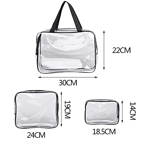 Bolsas de Aseo Transparente，3-in-1 Bolsas Portátil de Maquillaje de PVC Neceser Transparente Impermeable con Cremallera para Viajes baño y Almacenamiento