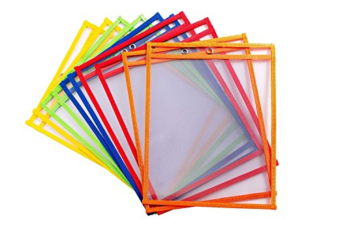 bolsillos de borrado en seco Escribir y limpiar bolsillos reutilizable escribir y limpiar bolsillos, varios colores Ideal para uso en la escuela o en el trabajo (Pack of 10)