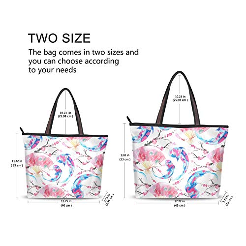Bolso de compras Ligero Correa Bolsos de hombro Bolsos Bolso de mano Carpa japonesa Flor de cerezo chino Ventiladores orientales para mujeres Niñas Señoras Estudiante