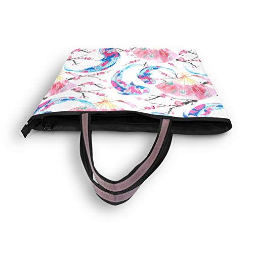 Bolso de compras Ligero Correa Bolsos de hombro Bolsos Bolso de mano Carpa japonesa Flor de cerezo chino Ventiladores orientales para mujeres Niñas Señoras Estudiante