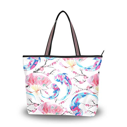 Bolso de compras Ligero Correa Bolsos de hombro Bolsos Bolso de mano Carpa japonesa Flor de cerezo chino Ventiladores orientales para mujeres Niñas Señoras Estudiante