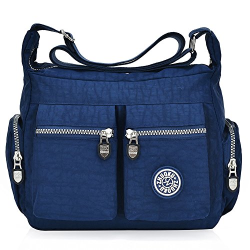 Bolso de hombro de nylon con múltiples bolsillos para mujer, azul marino, Medium